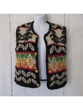 Express Vest M L Y2K‎ Vintage Cardigan Sweater Fair Isle Handknit Wool